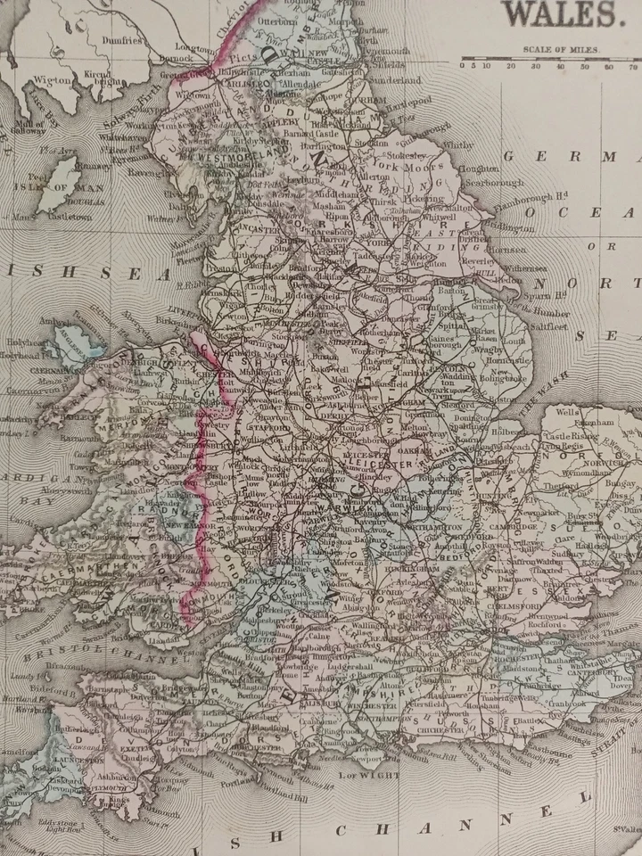 Mapa del condado de Mitchell's Atlas de Inglaterra y Gales de 1873 auténtico coloreado a mano  Foto 4 de 4