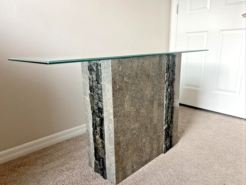 Mesa consola de vidrio de piedra teselada Maitland Smith posmoderna años 80’s Foto 4 de 4