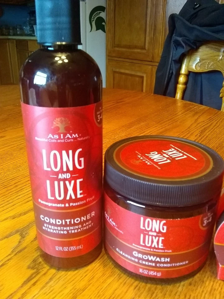 As I Am Long & Luxe Pom/Passion GroEdges 4 oz, growash 16 oz, acondicionador 12 oz x Foto 2 de 4