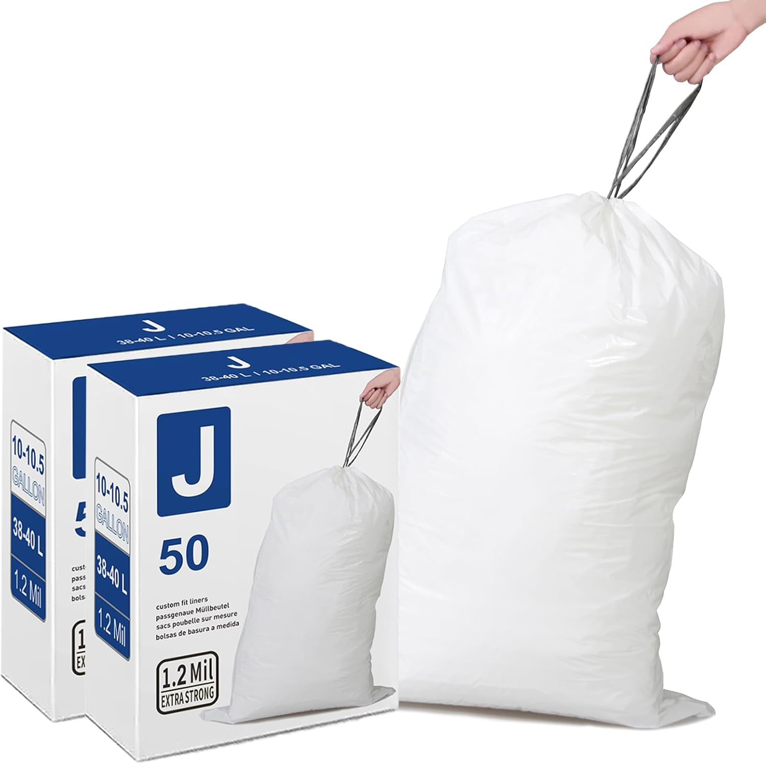 Code J 2 Packs(100 Count) 10-10.5 Gallon Heavy Duty 1.2 Mil THICK Drawstring Pla