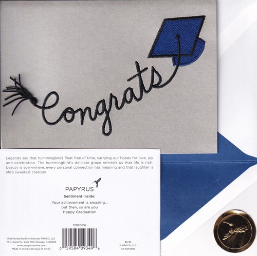 TARJETA DE GRADUACIÓN PAPIRO NUEVA EN PAQUETE PRECIO DE VENTA SUGERIDO POR EL FABRICANTE $6.95 TARJETA DE FELICITACIÓN (M1) - Imagen 2 de 3