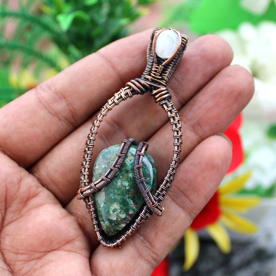 Подвеска с азуритом малахитом лунным камнем медная проволока обернутая подвеска подарок для него - Изображение 3 из 4