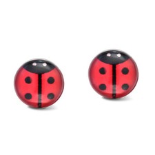 Red Ladybug Sterling Silver Stud Earrings For Women Cute Animal Jewelry