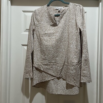 Coolibar UPF 50+ Santa Barbara Tunic Top XS Beige Ivory Geometric Print Long Slv