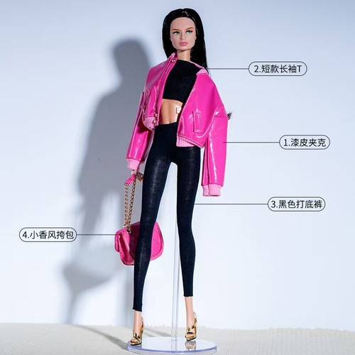 Cool Leather Hot Pink 1/6 Doll Clothes Outfits Set Evening Dress Gown Gloves 1:6 - Picture 5 of 7