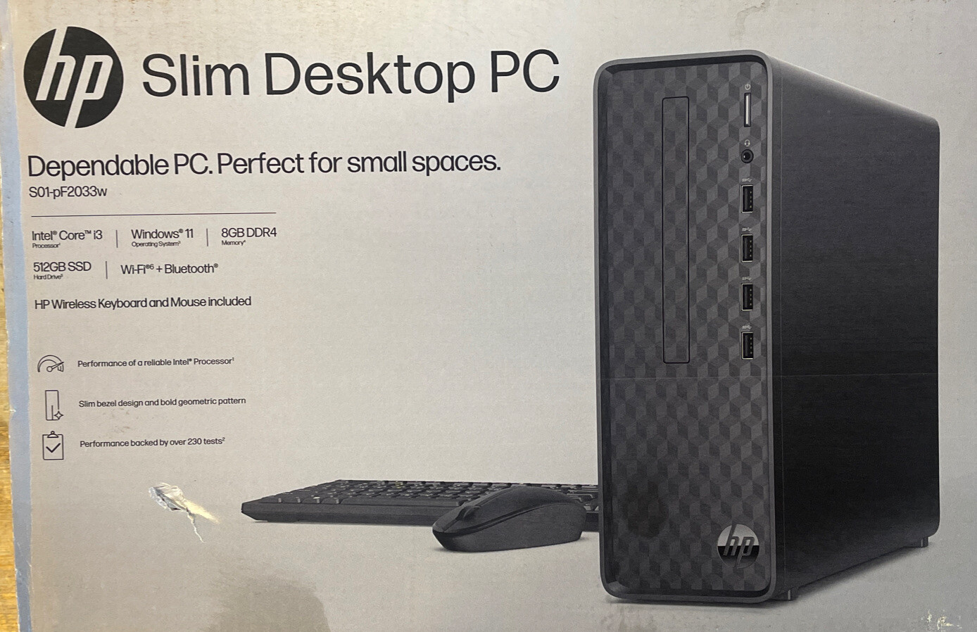 HP Slim Desktop PC S01pF2033W 512GB 8GB i3 Win 11 Computer NEW