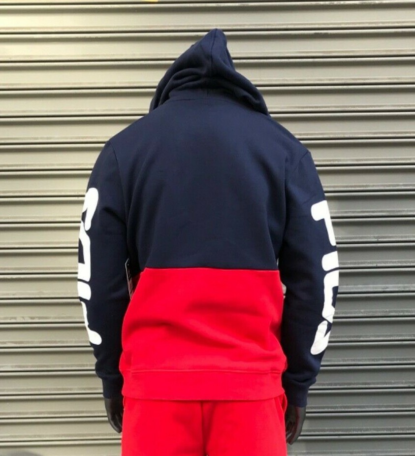Felpa con cappuccio uomo Fila Navy Bianca Rossa moda pull over