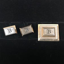 Vintage Hickok Cufflinks And Tie Clip Rectang...