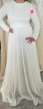 Elegant Long Sleeve Wedding Dress High Neck Soft Lace Bodice Fits Size 10-12