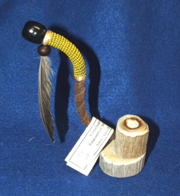5.5'' Antler Bowl S Pipe w/ Antler base & bead wrap Navajo Native American AS03