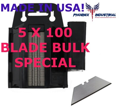 PHOENIX HEAVY DUTY UTILITY KNIFE BLADES 5 x 100 PACK DISPENSER NEW MADE IN USA!