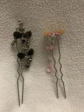 2 Pc Crystal Flower Wave Metal Hair Stick Fork Pick Clip Pin
