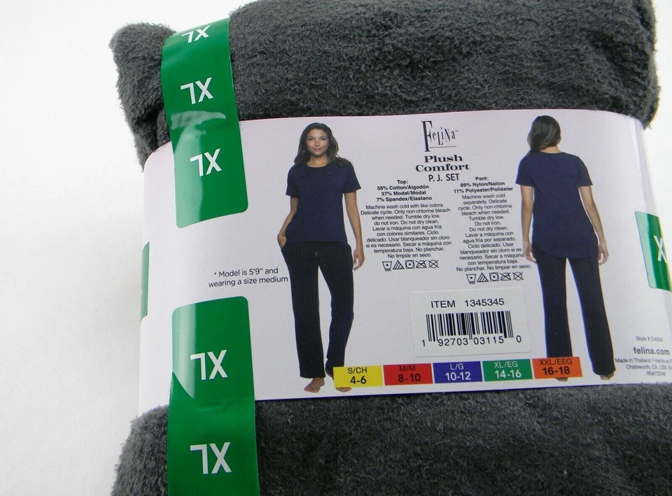 Conjunto de pijama cómodo de felpa y pantalón de manga corta Felina 2 piezas para mujer XL gris Foto 3 de 4