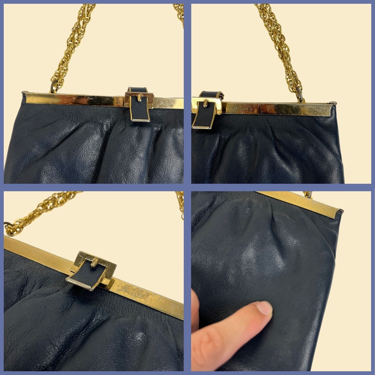 1970s blue leather handbag by Lisette Ltd., vintage 70s blue 1970s blue leather handbag by Lisette Ltd., vintage 70s blue