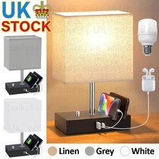 Bedside Table Lamp Dimmable Desk Lamp with 2 USB Charging Ports & 2 Phone Holder