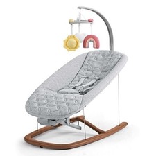 Baby Rocker Bouncer Seat Grey Organic Cotton Toy Bar Folding Infant Lounger 20lb