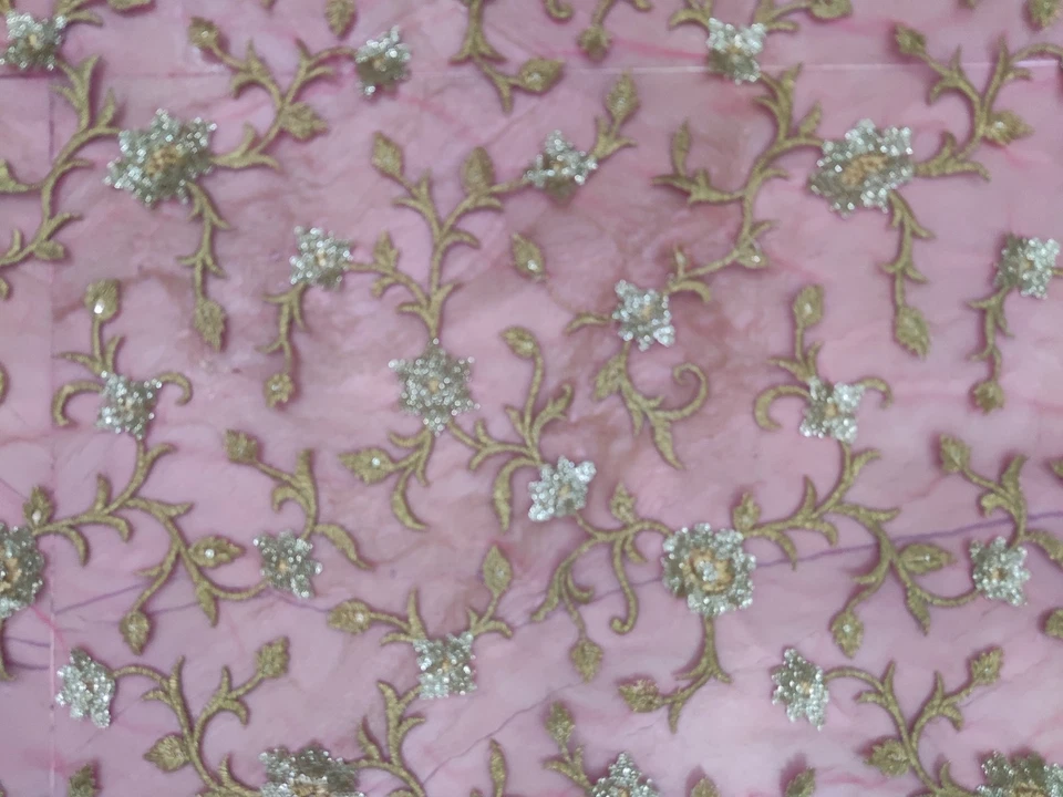 Ethnique indien mariée dupatta écharpe paillettes broderie main filet voile é... - Photo 4/4