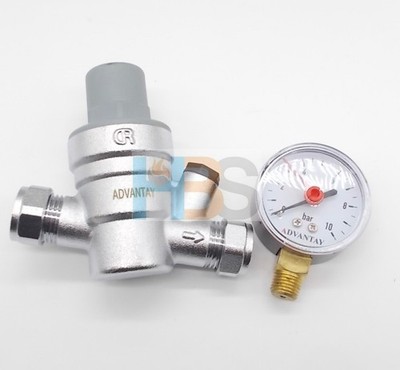 WASSERDRUCKMINDERVENTIL ( 1-3 bar ) MIT MANOMETER 15MM REGULIERUNG PRV