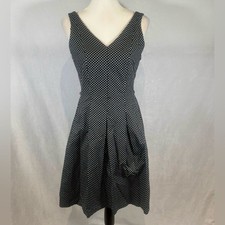 Nine West black and white cotton polka dot pleated dress size 2