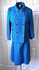 VINTAGE 60s MCM Towncliffe Teal Jackie-O Double Breasted Suit Dress Jacket Set
