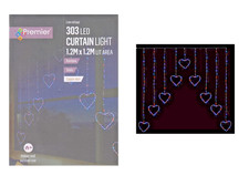 Image of Rainbow LED Heart Curtain Lights Premier Christmas Window Lights 1.2M x 1.2M