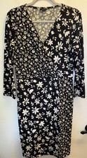 Talbots Bicolor Ditsy Wrap Jersey Dress Medium Floral Faux-Wrap Midi Workwear
