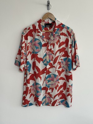 Allsaints ''Vine'' Kurzarm Hemd Hawaii Blumen weiß rot blau Large/relaxed