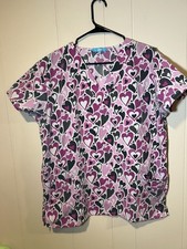 JDM uniforms Womens Large Scrub Top Size Large Multicolor Hearts Black Pink