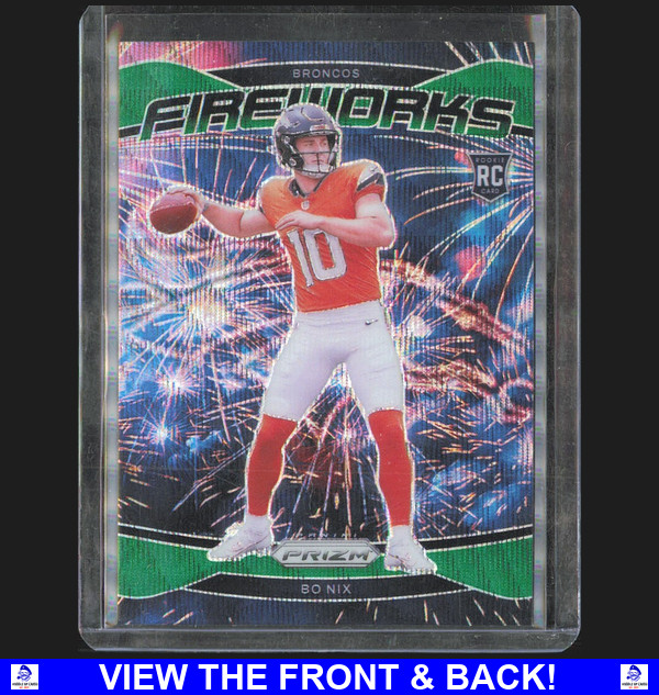 Bo Nix 2024 Panini Prizm Fireworks Green Wave Prizm RC DEN Broncos 23