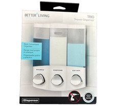 Better Living TRIO Wall Mount 3 Chamber Shower Soap Shampoo Dispenser White