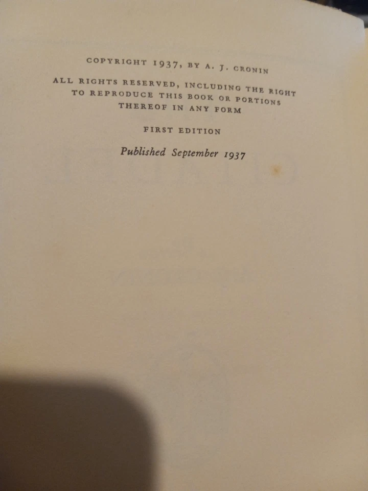 THE CITADEL BY A. J. CRONIN 1937 1ST ED 1ST STATE! - Image 3 of 4