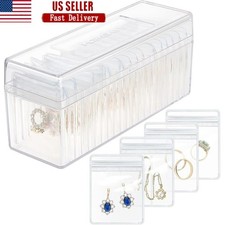 Durable Acrylic Jewelry Organizer W/ 20 Portable Pouches Travel Storage Box New