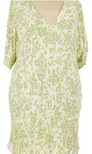 Rixo Target Green Pink Floral Dress Womens 14W -16W  Floral V-Neck Puff Sleeve