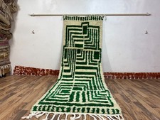 Green Beige Handmade Runner Rug   Custom Green Moroccan Rug Runner