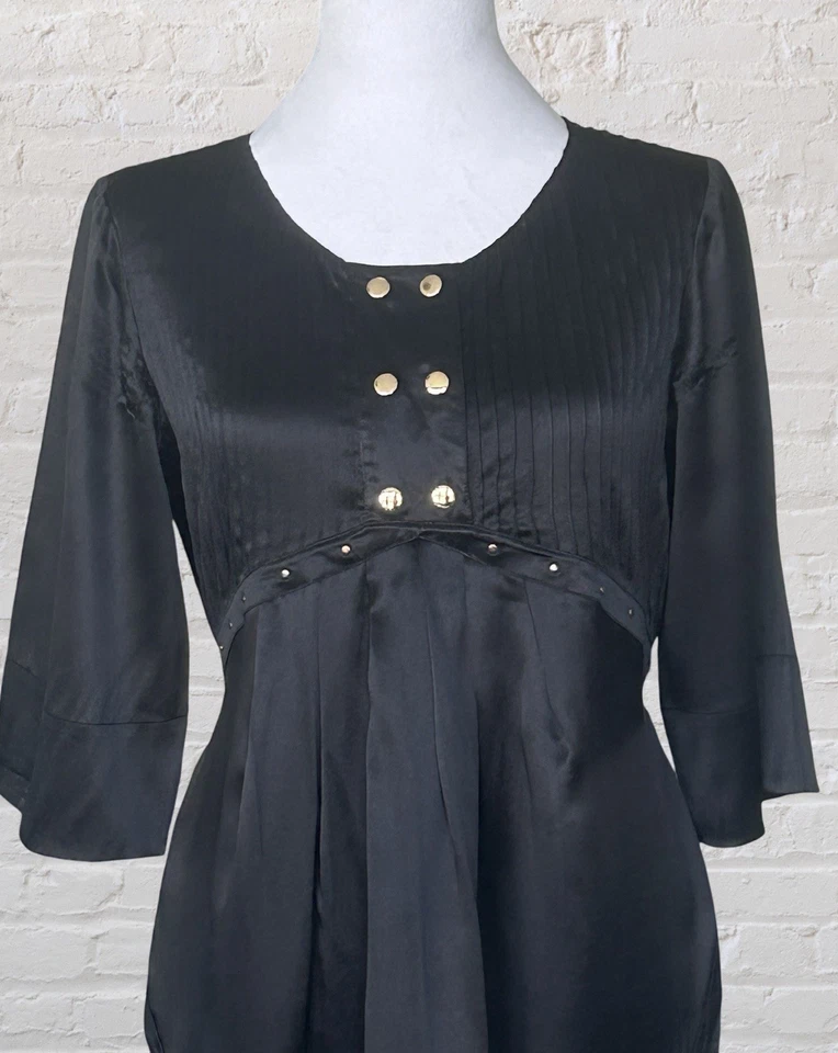 Lauren Moffatt черный шелк Shift платье золото акценты Sz M тихий роскошь Mobwife - Изображение 2 из 4