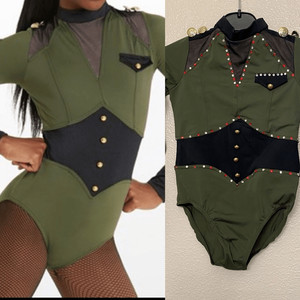 Weissman Dance solo costume leotard military army marine War 11753 Green MC