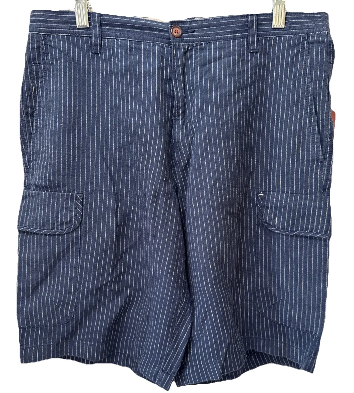 NEW Tommy Bahama Paradise Nation Navy Striped Linen Men Cargo Short Sz 32 Golf