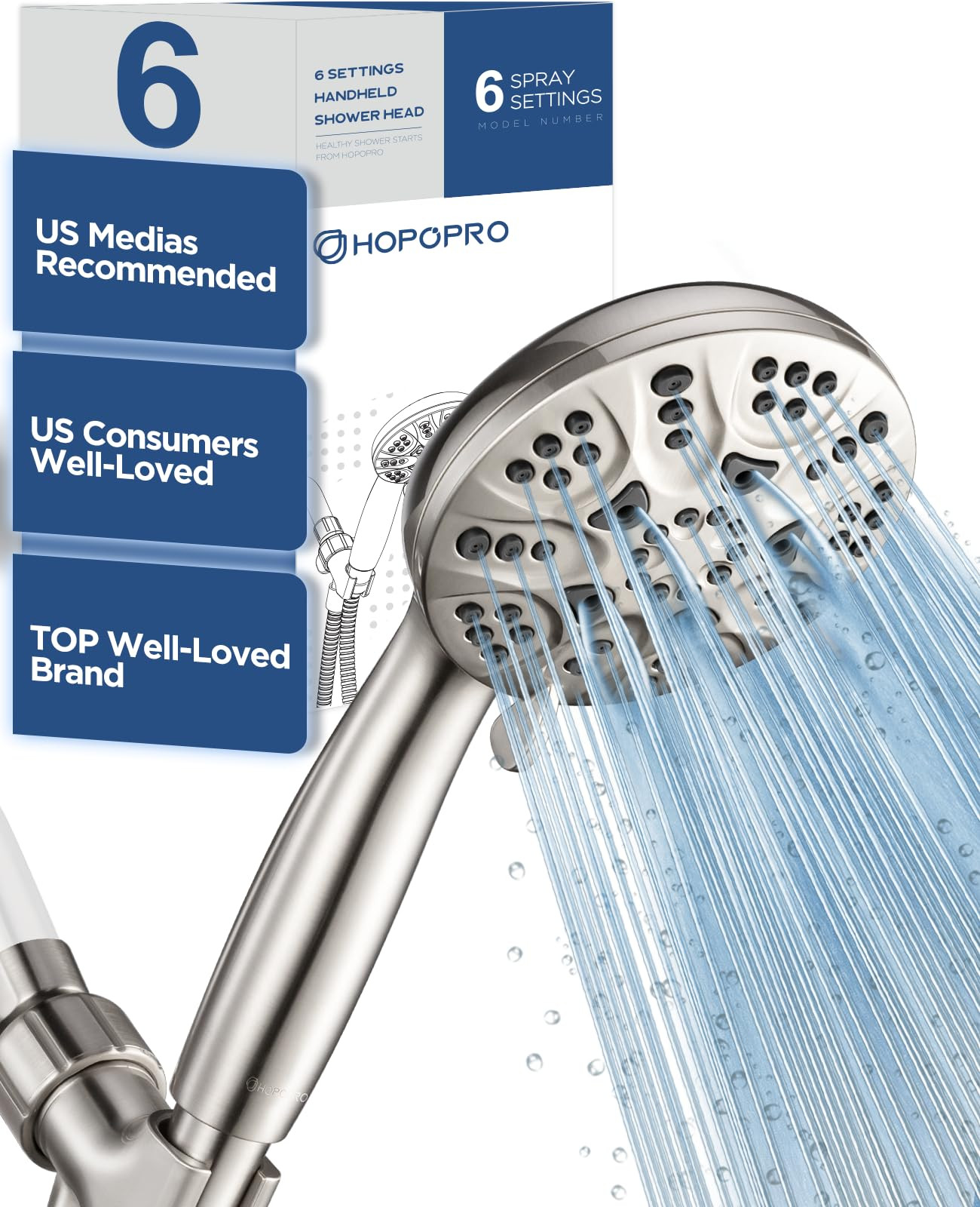 6-Mode High-Pressure Handheld Shower Head Set, Consumer Reports Recommended