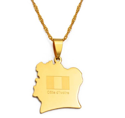 Ivory Coast Map Pendant Necklace