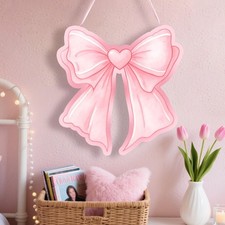 Pink Bow Wooden Hanging Wall Art for College Dorm Room Decor Girls, Coquette ...