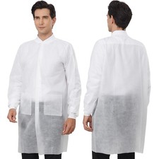 Disposable Lab Coats for Adults with Pockets White Lab Jackets with Knitted C...