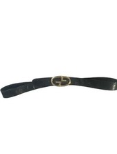 Authentic Gucci Vintage Black Leather Belt Gold G Buckle