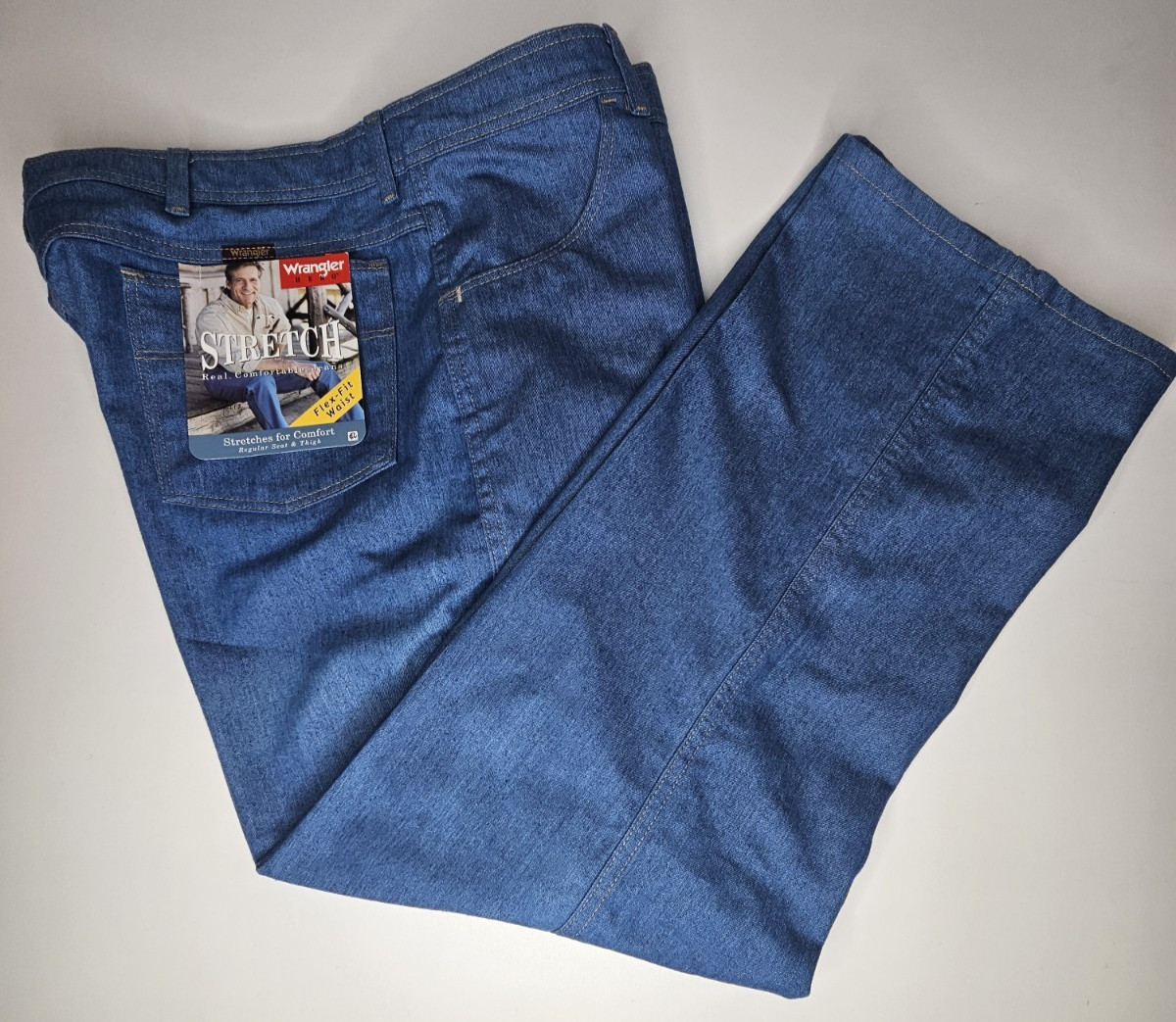 's 44x30 Blue Classic Stretch Polyester Blend Denim Pants
