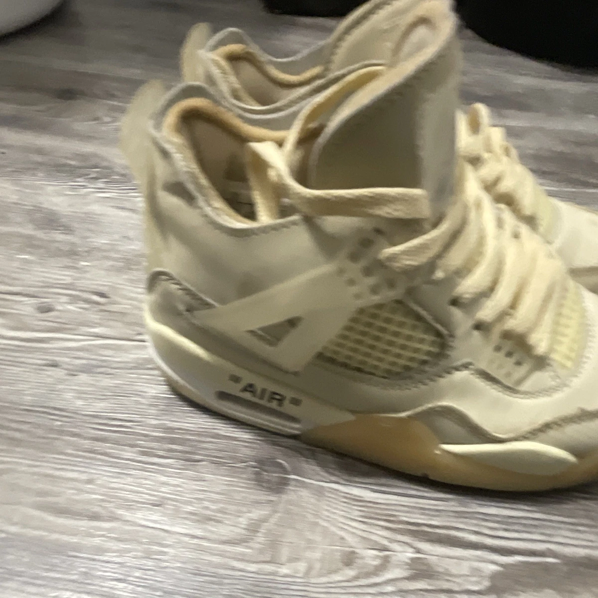 OW Jordan Air Jordan 4 Men’s Mid Top Leather Lace-Up Sneakers Beige Basketball
