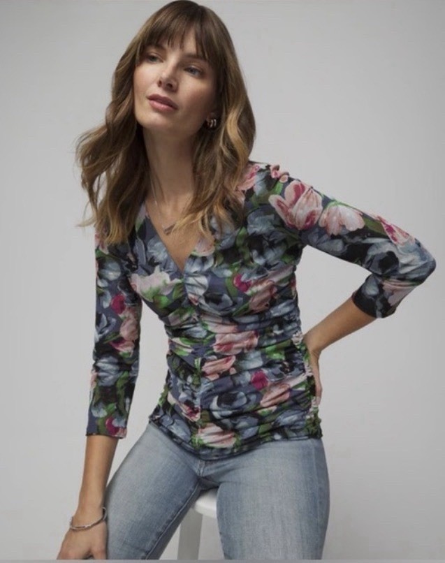 White House Black Market Mesh Floral Print Reversible Blouse Small