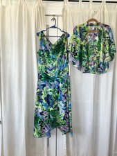 New Roamans Dress Floral Asymmetrical Fairy Cowl Neck Wedding Guest 2pc Sz 18