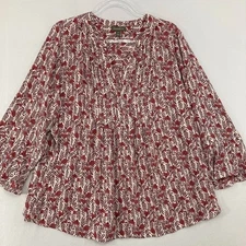 Style & Co. Blouse size 2X Red White Floral Popover Elegant Preppy Office Career