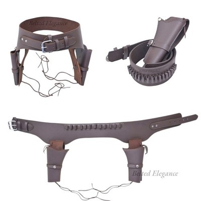 Western Pistolenholster braun Ledergürtel handbesetzt Single & Double Revolver Cowboy
