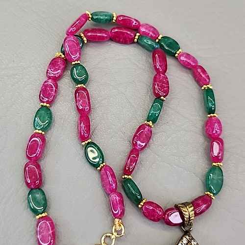 Stone Beaded Necklace Star Pendant Rhinestones Pink Quartz Green Aventurine 18" - Picture 8 of 17