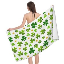 St. Patrick's Day Shamrock Beach Towel, Green Clover Irish Quick Dry Sand Abs...